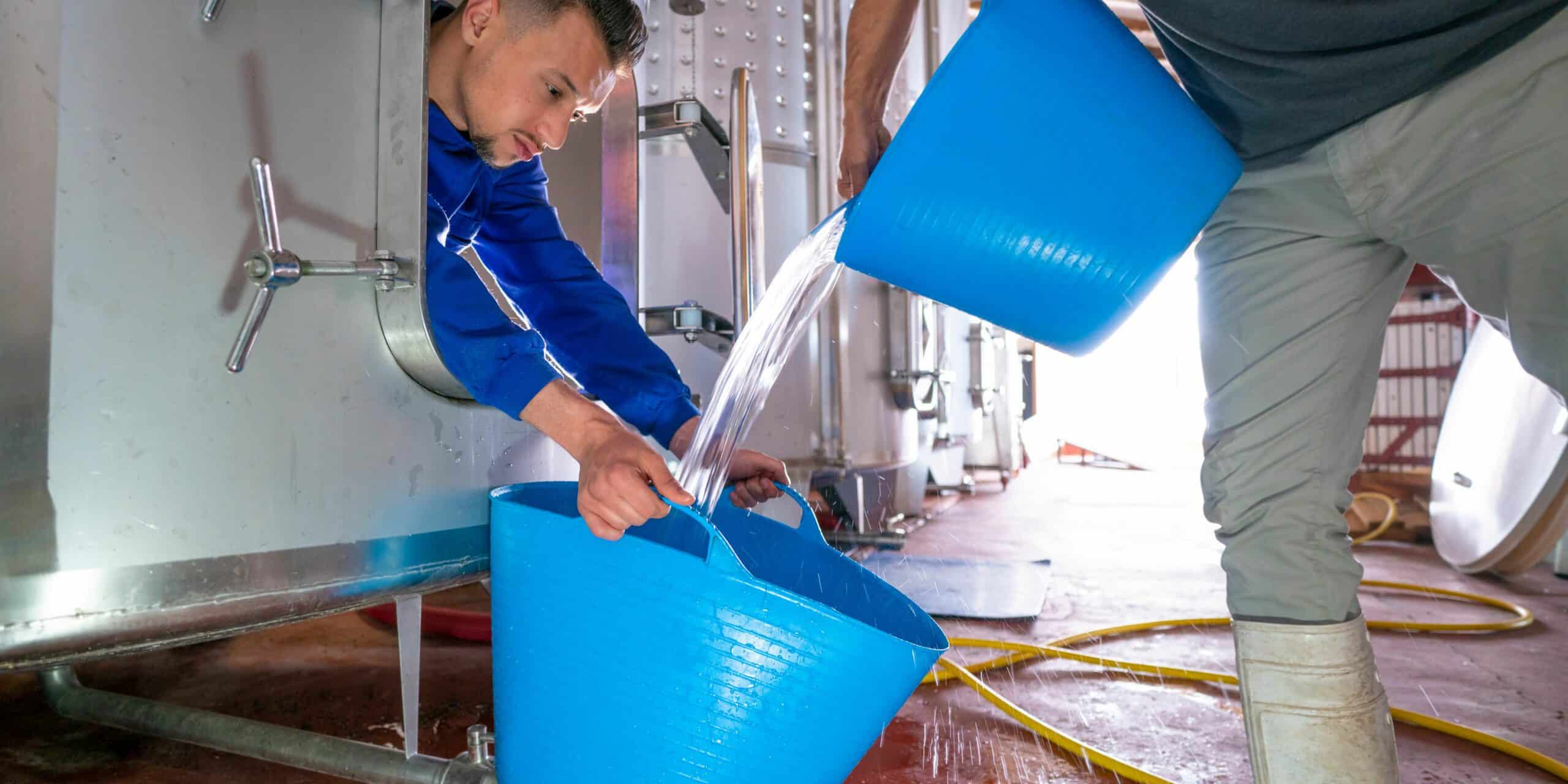 Men cleaning a water tank