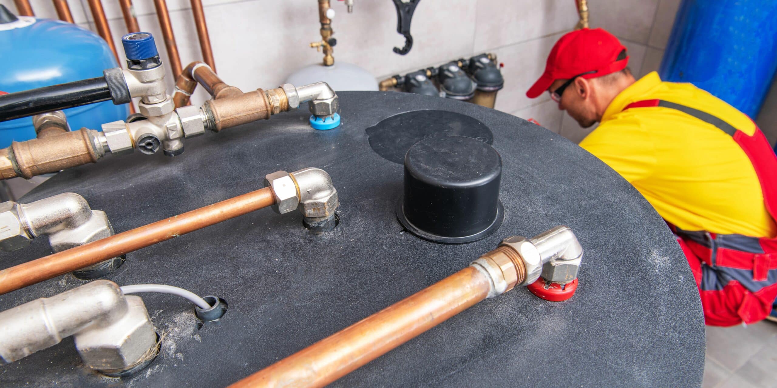 A man maintaining water tank
